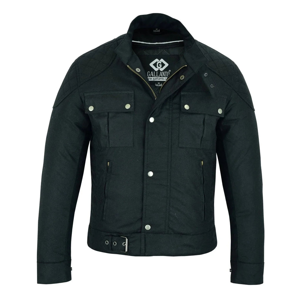 Moto Classic Black Waxed Cotton Motorcycle Jacket Textile Biker