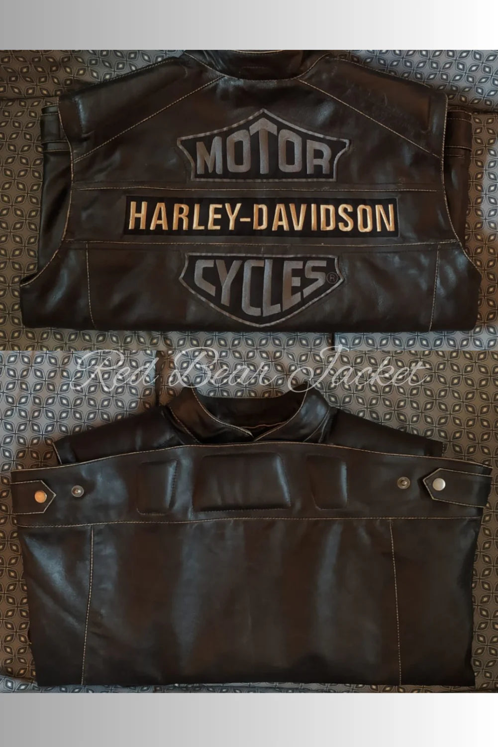 Men's Handmade Distressed HD Motorcycle Leather Vest With Embroidered Patches | Men Harley Davidson Triple Vent Passing Link Leather Vest