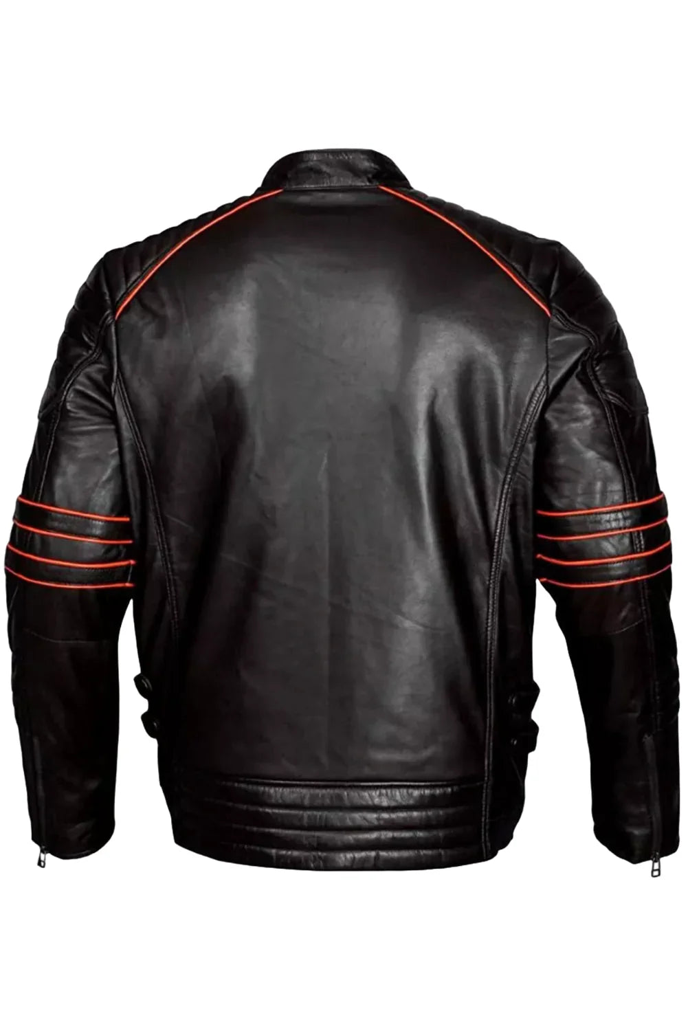Leor Black Leather With Red Stripes Biker Jacket