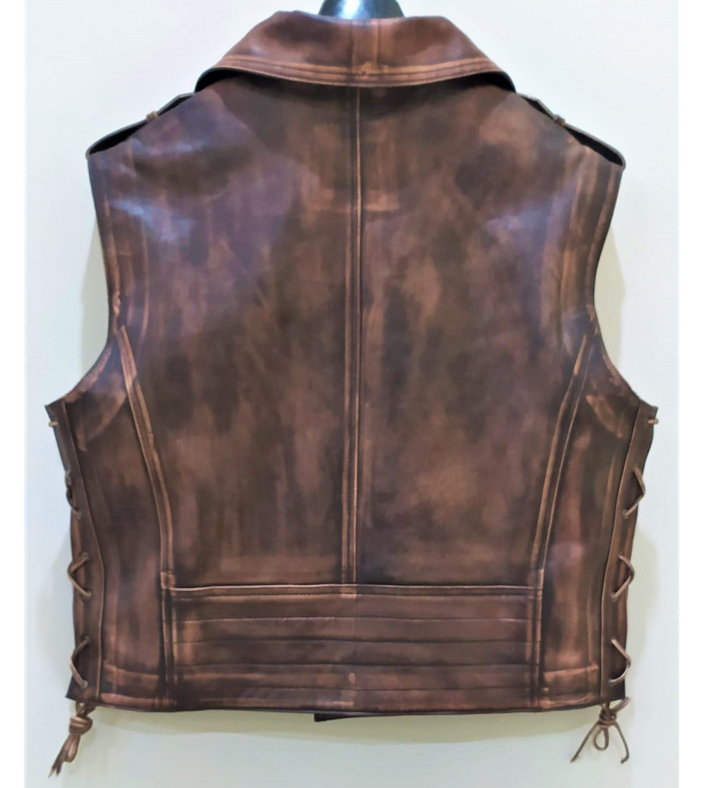 Sullivan Distressed Brown Leather Biker Vest