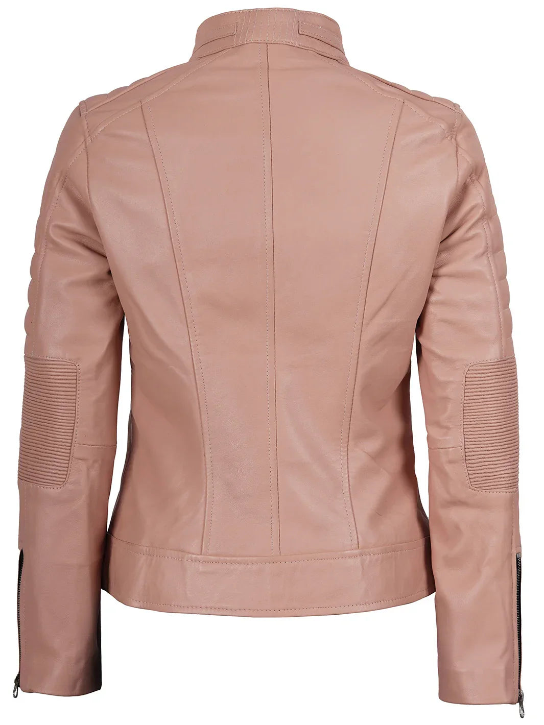 Austin Womens Pink Cafe Racer Style Leather Jacket