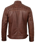 Mens Tall Cognac Brown Cafe Racer Style Leather Jacket
