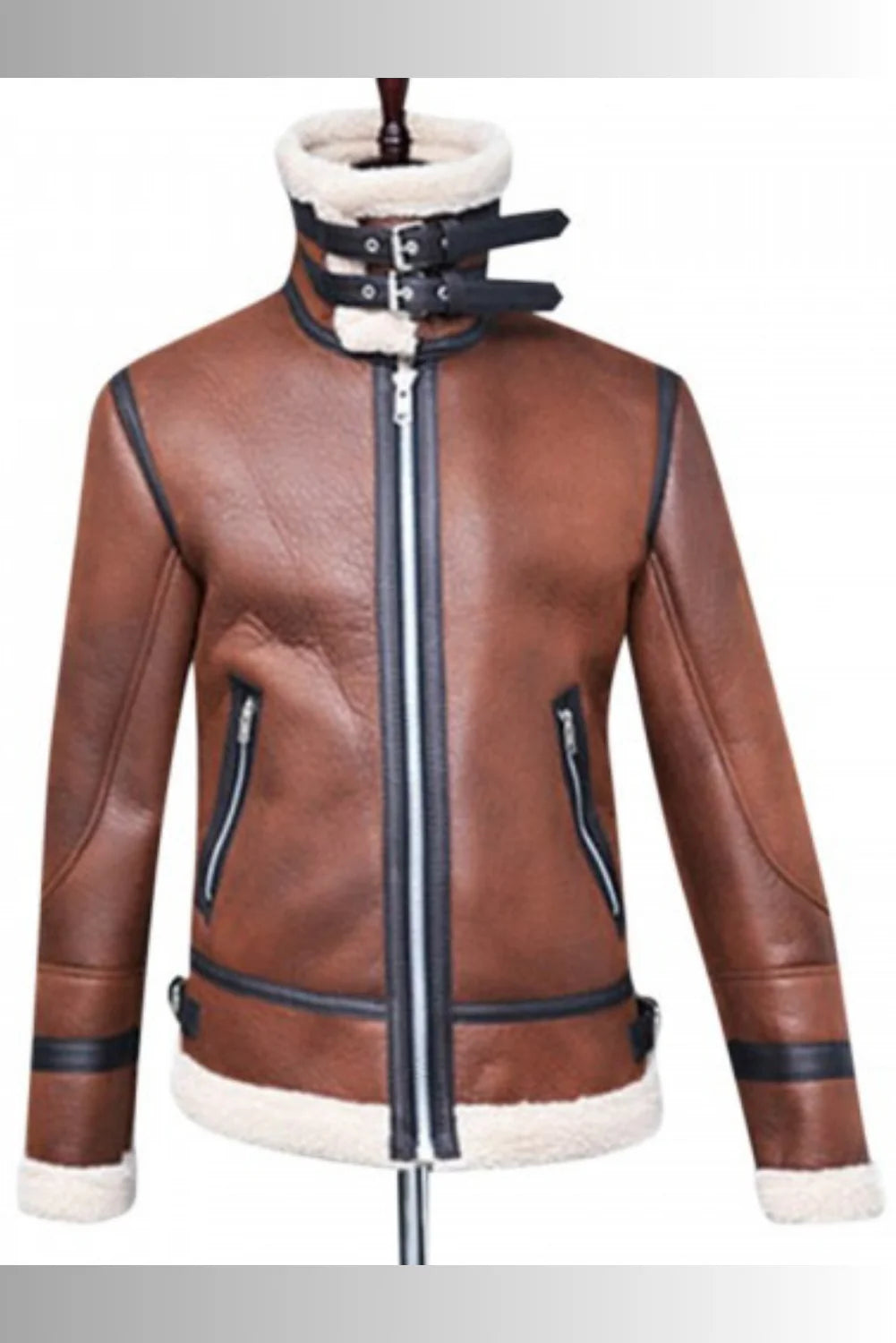 Francis B-3 Dark Brown & White Leather Bomber Jacket