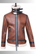 Francis B-3 Dark Brown & White Leather Bomber Jacket
