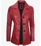 Eve Red Real Leather Blazer With Three Buttons