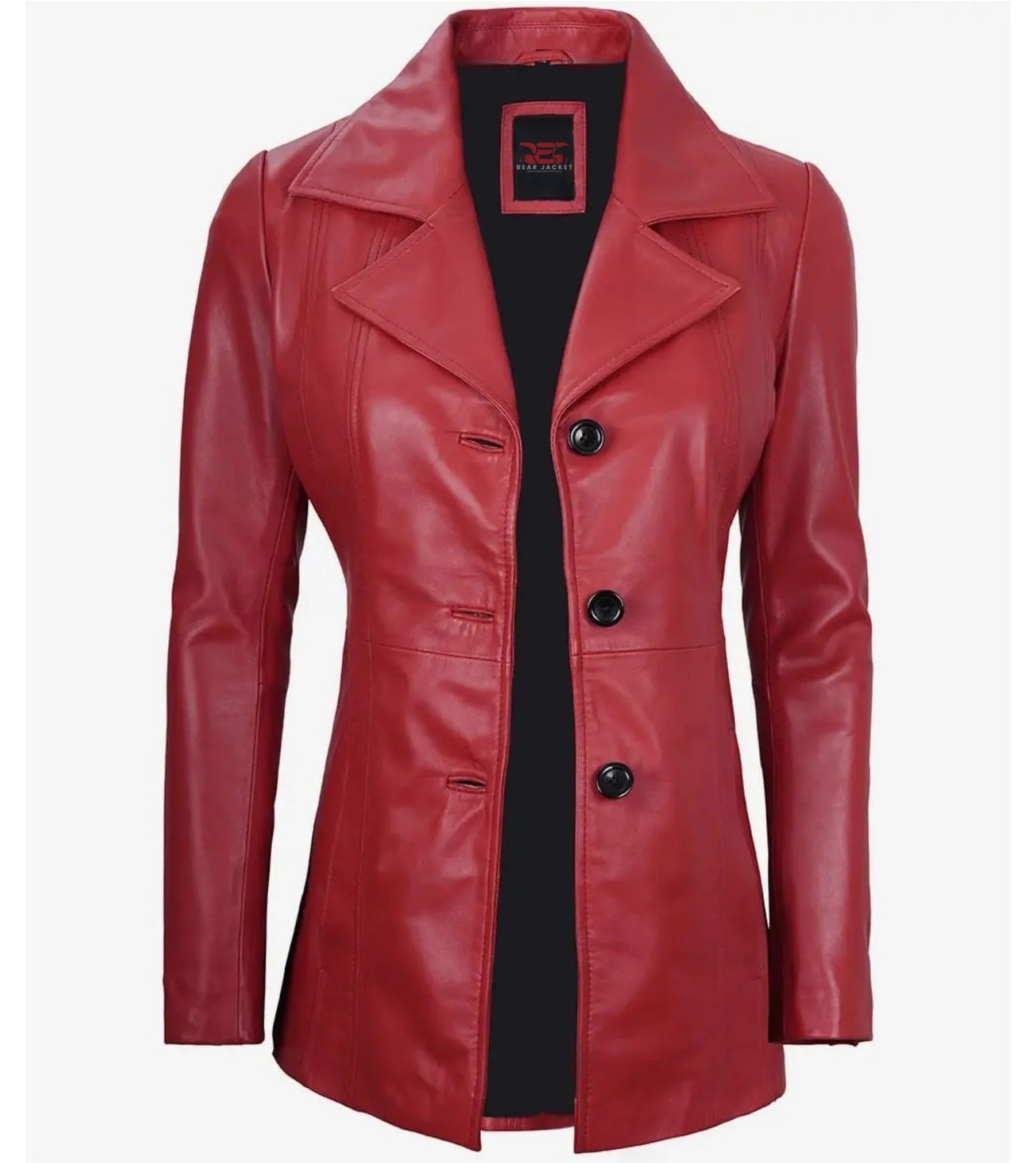 Eve Red Real Leather Blazer With Three Buttons