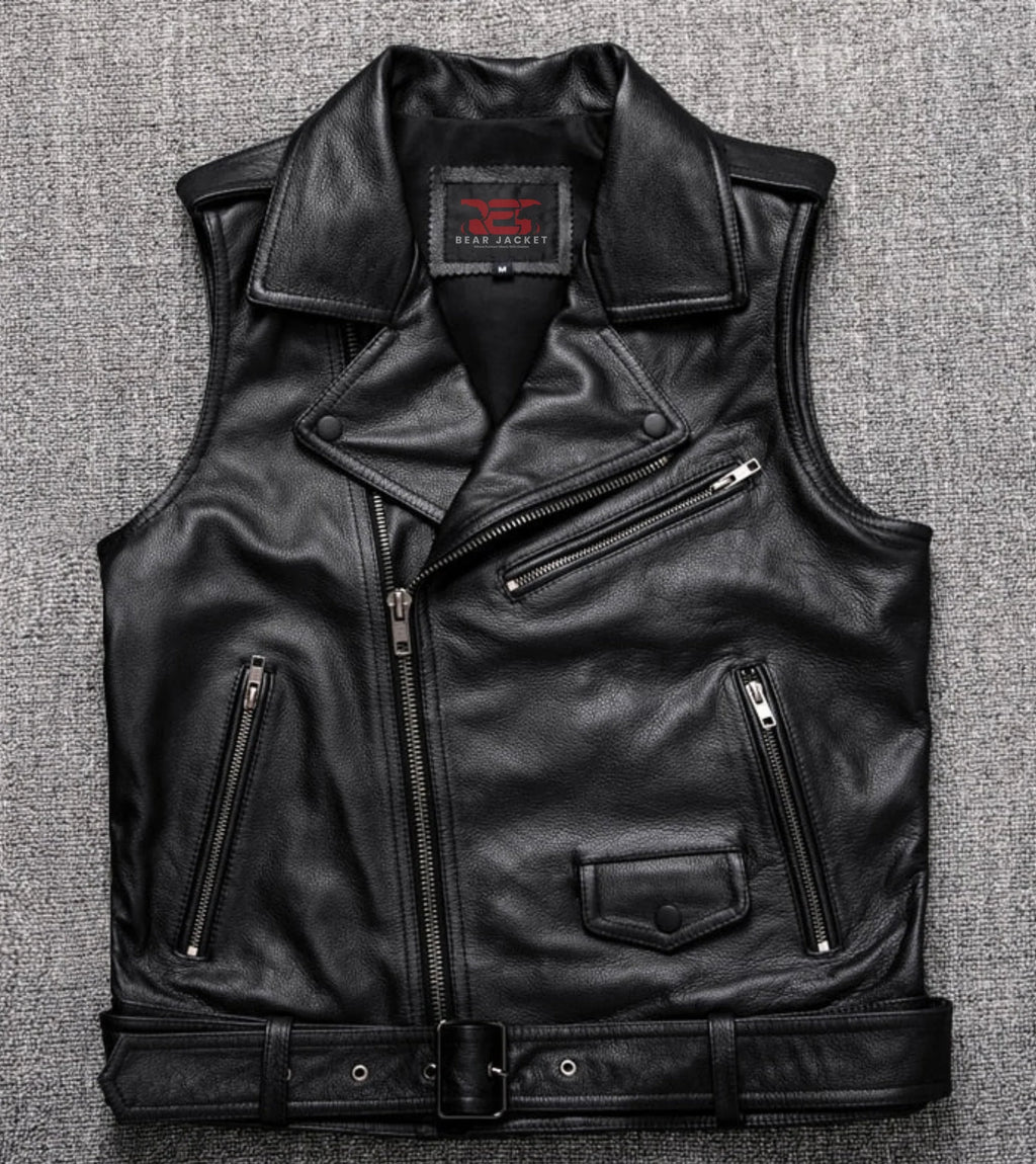 Reeves Black Leather Biker Vest