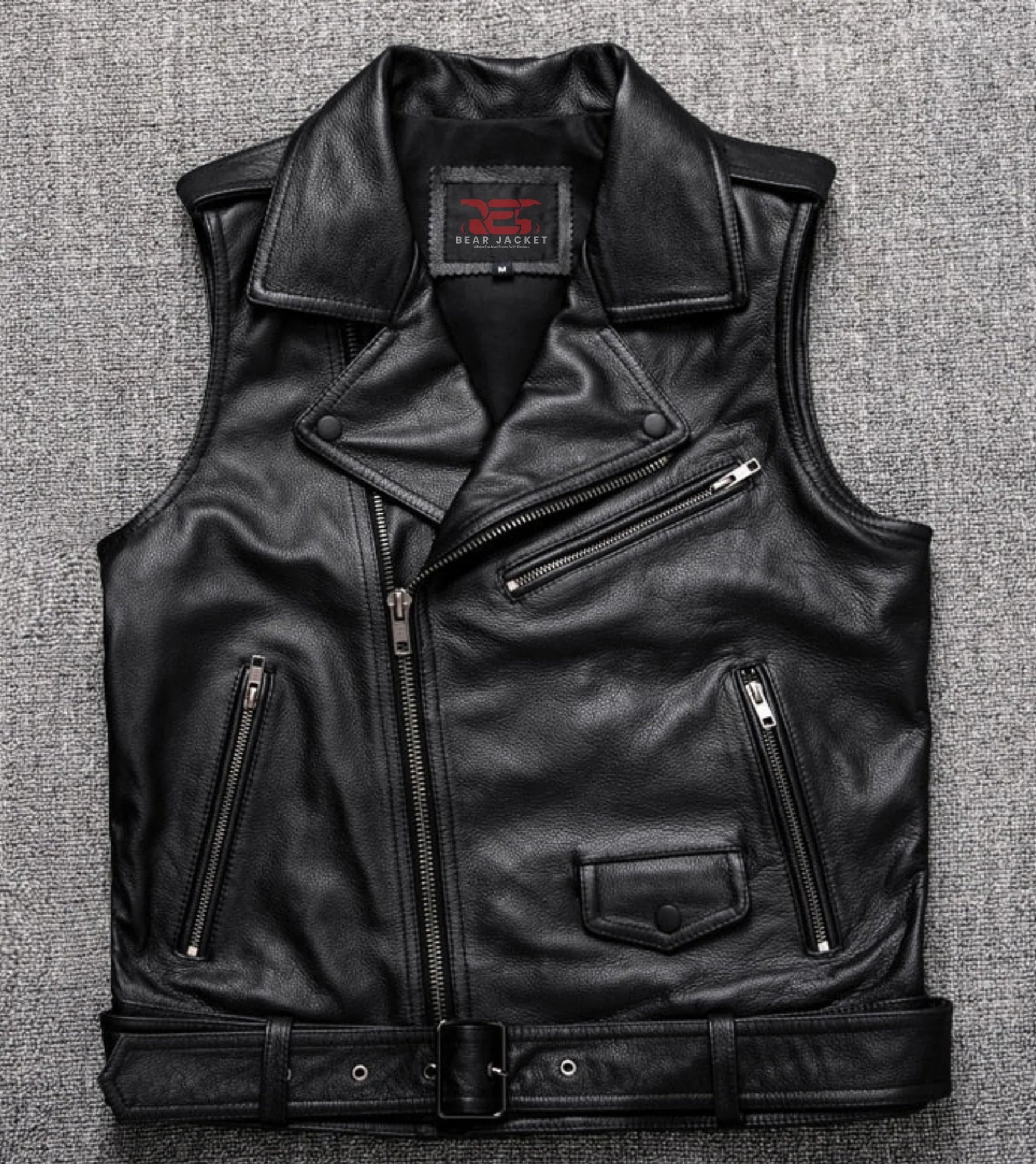 Reeves Black Leather Biker Vest