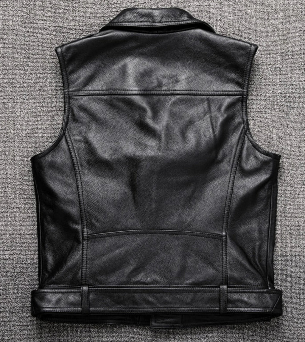 Reeves Black Leather Biker Vest