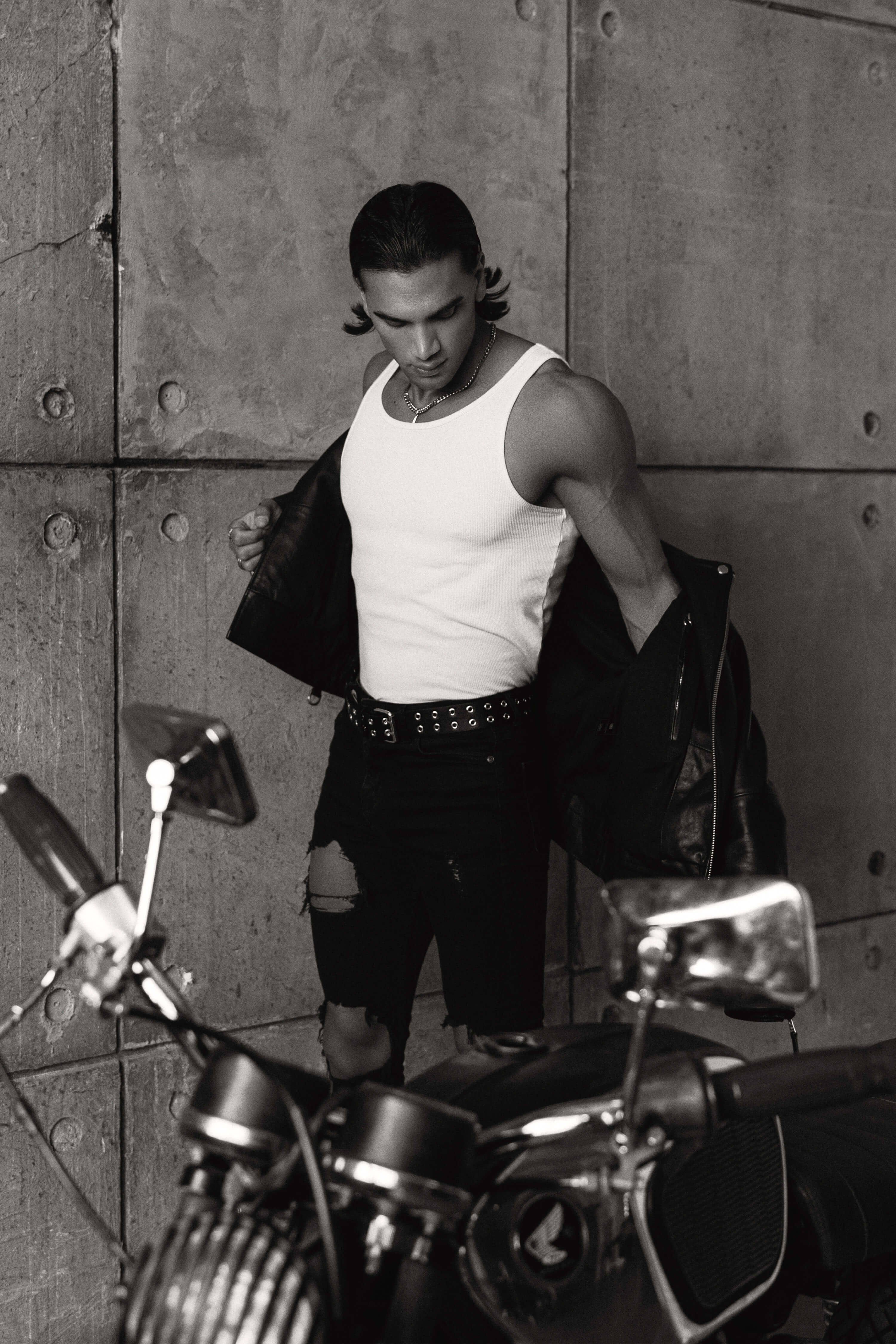 Refined Biker: V Fit Leather Jacket