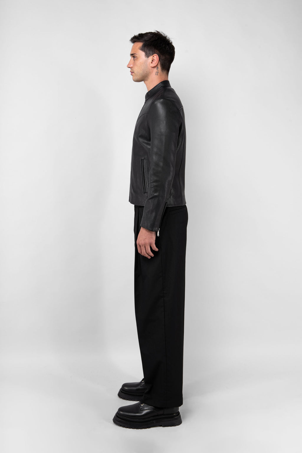 Refined Racer Collarless Leather Jacket