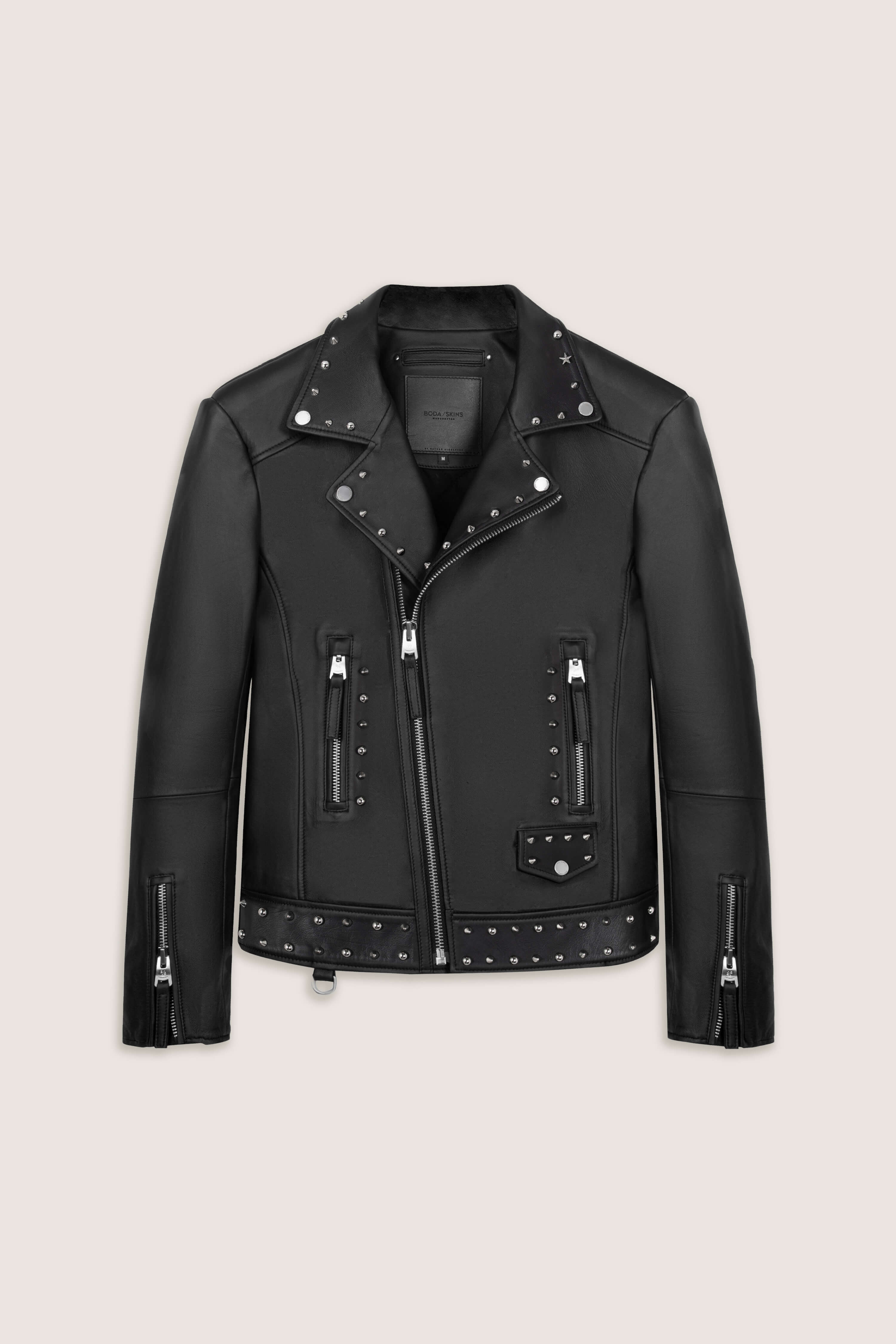 Refined Biker Leather Jacket Tall: Studded
