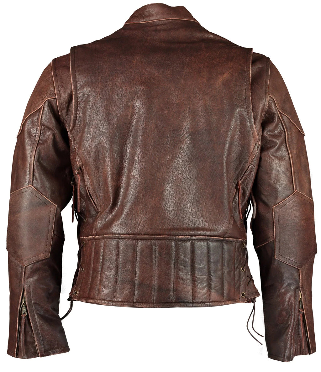 Retro Brown Cruiser Vented Biker Distressed Leather Jacket 3XL