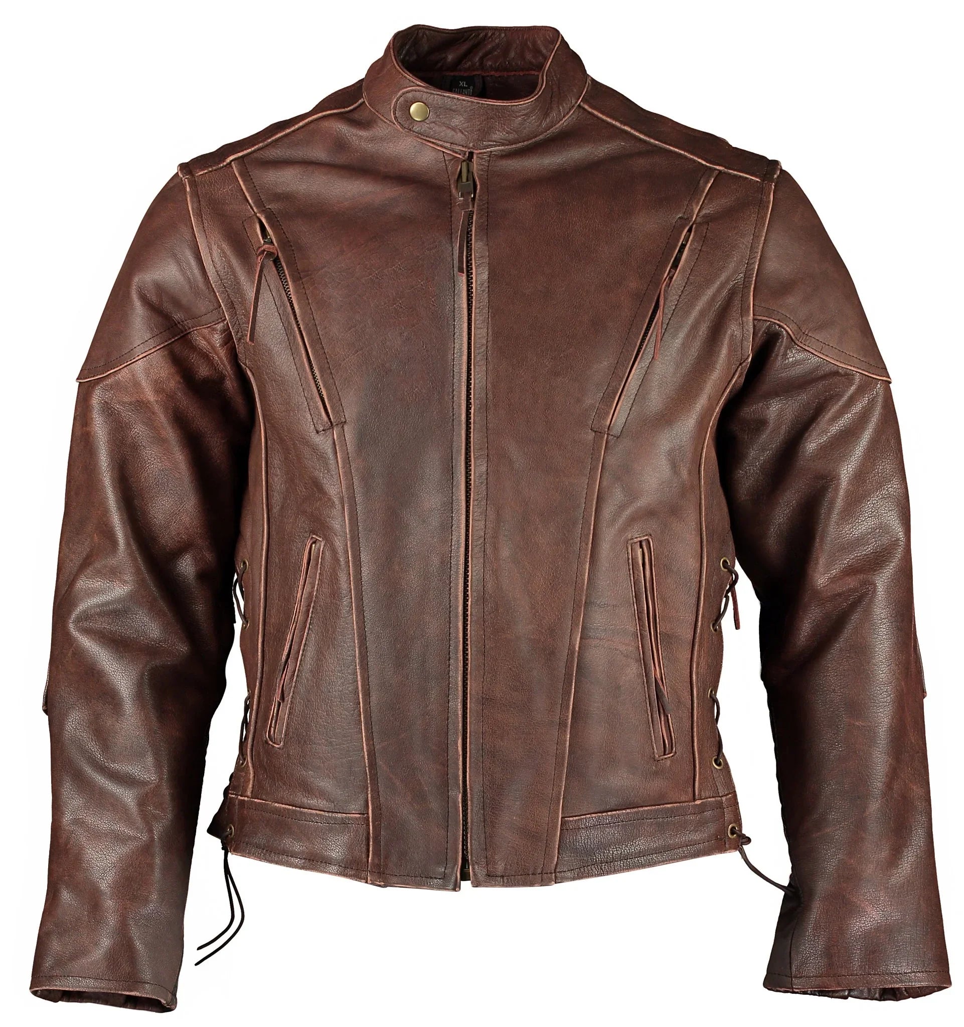 Retro Brown Cruiser Vented Biker Distressed Leather Jacket 3XL