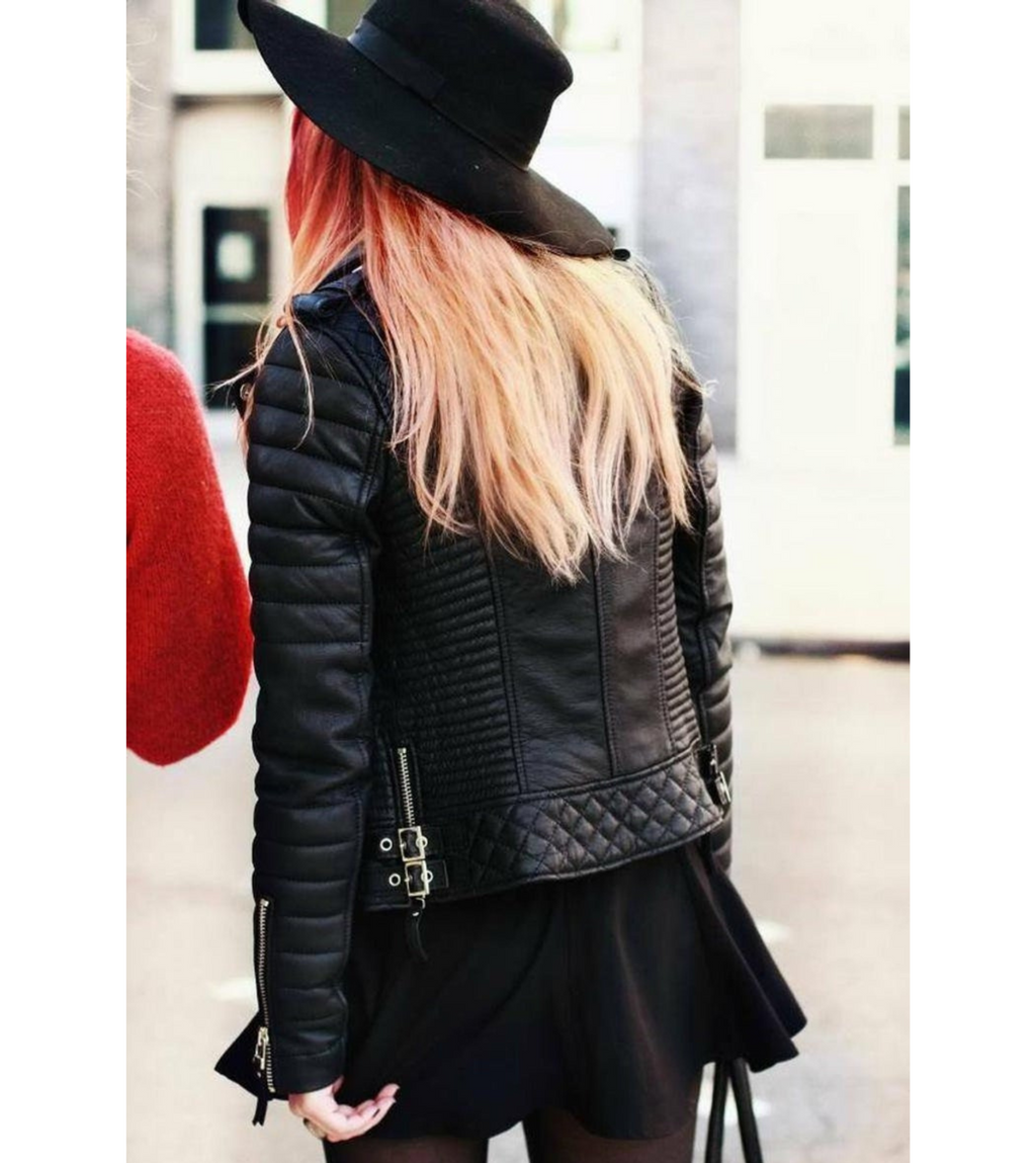 Alison Black Leather Biker Jacket