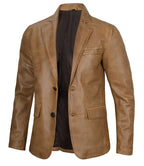 Mens Two Button Camel Brown Leather Blazer