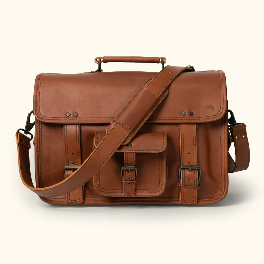 Roosevelt Buffalo Leather Briefcase Bag | Amber Brown