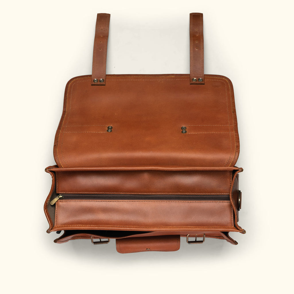 Roosevelt Buffalo Leather Briefcase Bag | Amber Brown
