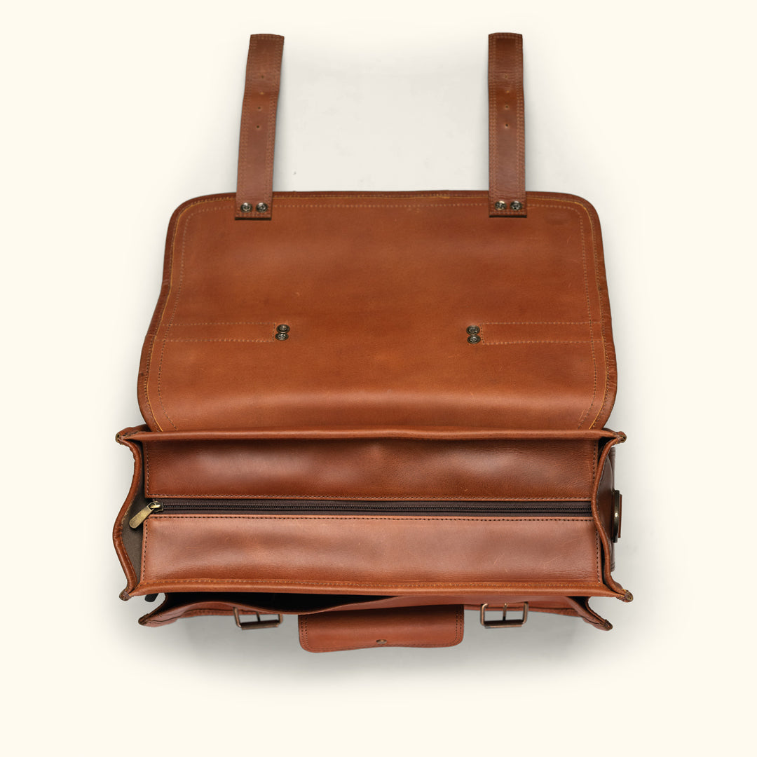 Roosevelt Buffalo Leather Briefcase Bag | Amber Brown