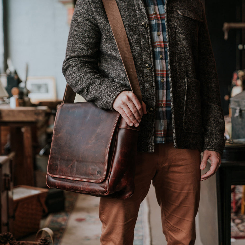 Roosevelt Buffalo Leather Satchel Messenger Bag | Dark Oak