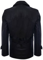 Mens Cow Hide Dr Who Naval German Pea Coat Leather Jacket