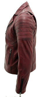 Mens Slim Fit Brando Style Cross Zip Leather Biker Jacket