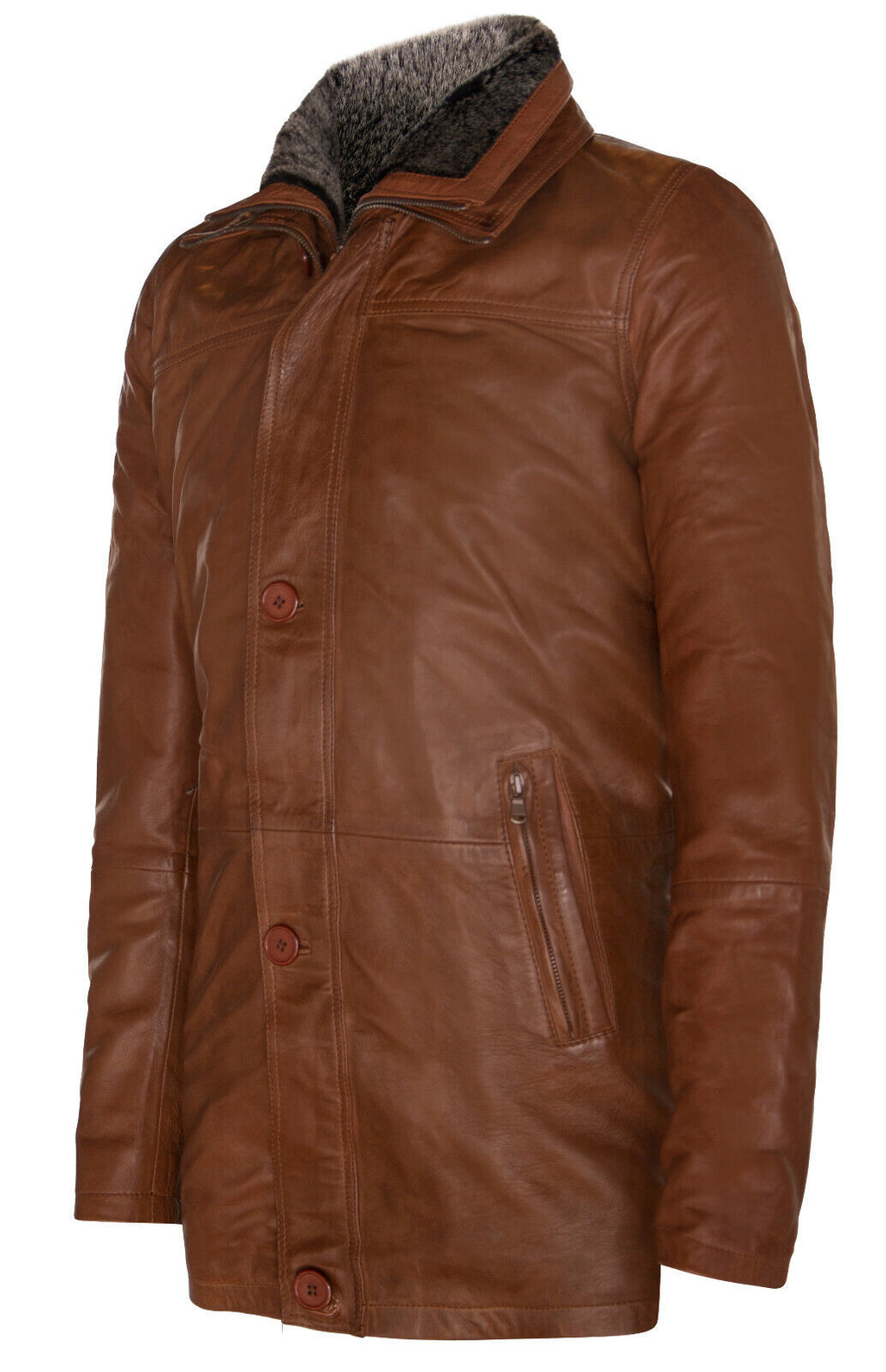 Mens Removable Collar Mid Length Warm Jacket