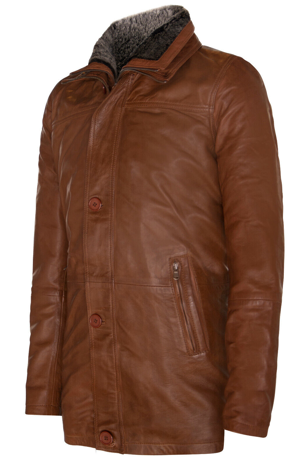 Mens Removable Collar Mid Length Warm Jacket