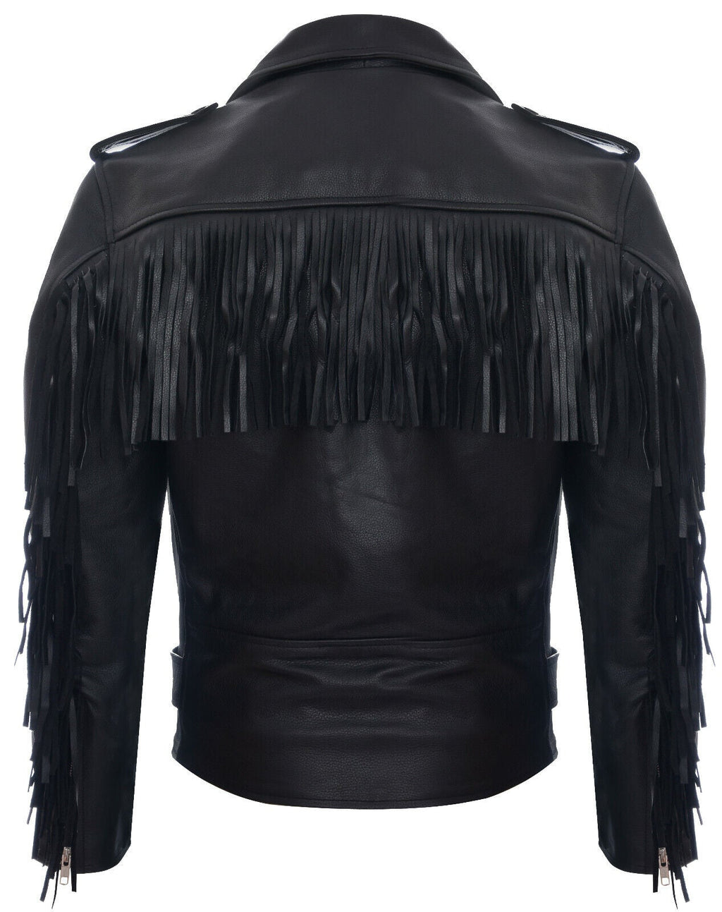 Mens FRINGE Hide Leather Brando TASSELED Motorcycle Biker Jacket
