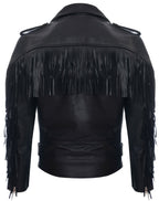 Mens FRINGE Hide Leather Brando TASSELED Motorcycle Biker Jacket