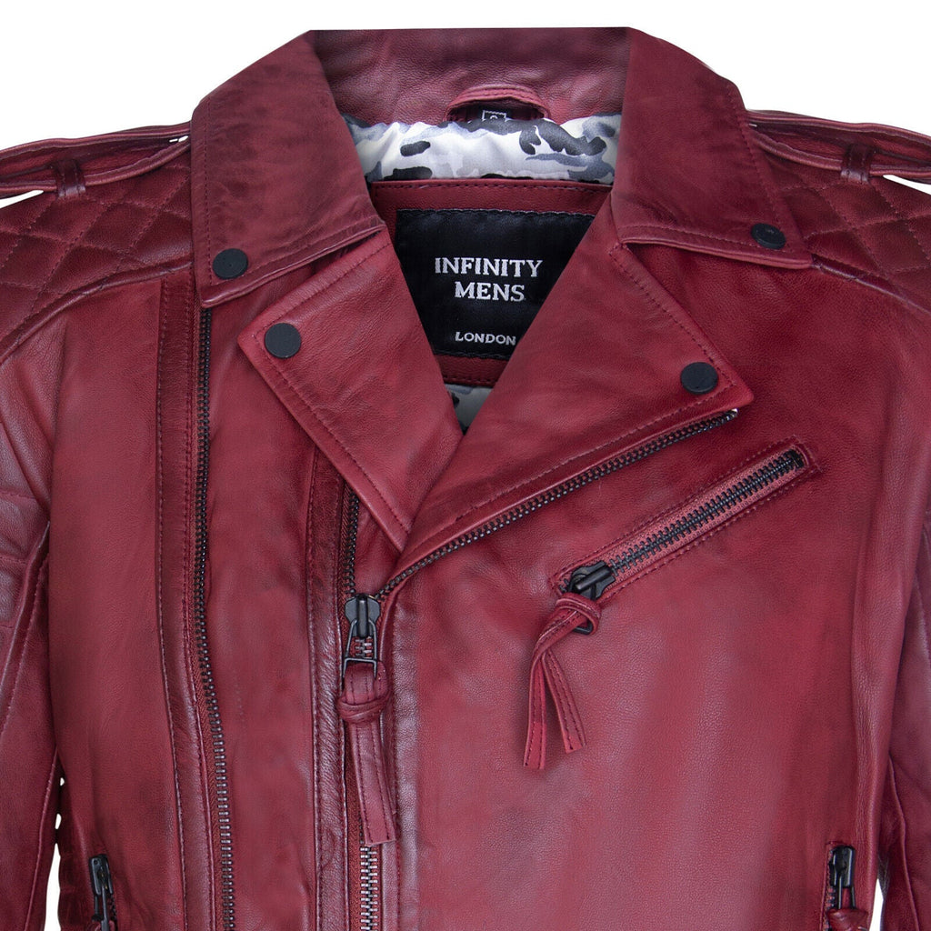 Mens Leather Biker Quilted Brando Motorcycle Jacket