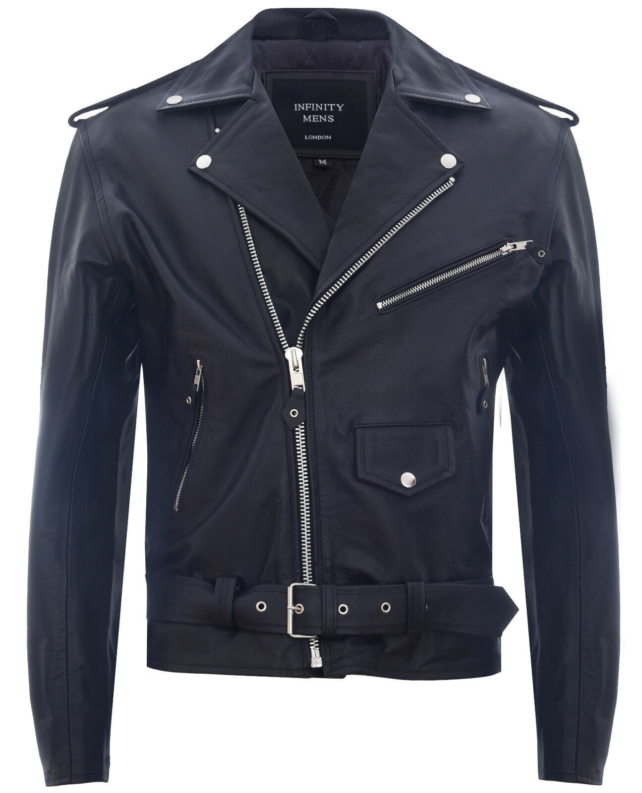 Mens Leather Brando Biker Rock Motorcycle Hide Jacket