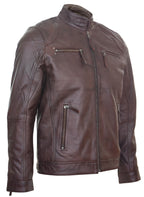 Mens Leather Biker Vintage Zipped Racing Jacket