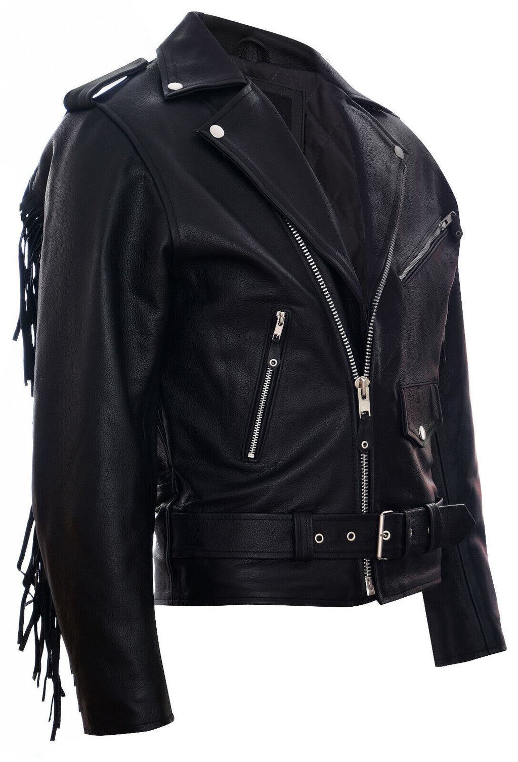 Mens FRINGE Hide Leather Brando TASSELED Motorcycle Biker Jacket