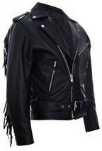 Mens FRINGE Hide Leather Brando TASSELED Motorcycle Biker Jacket