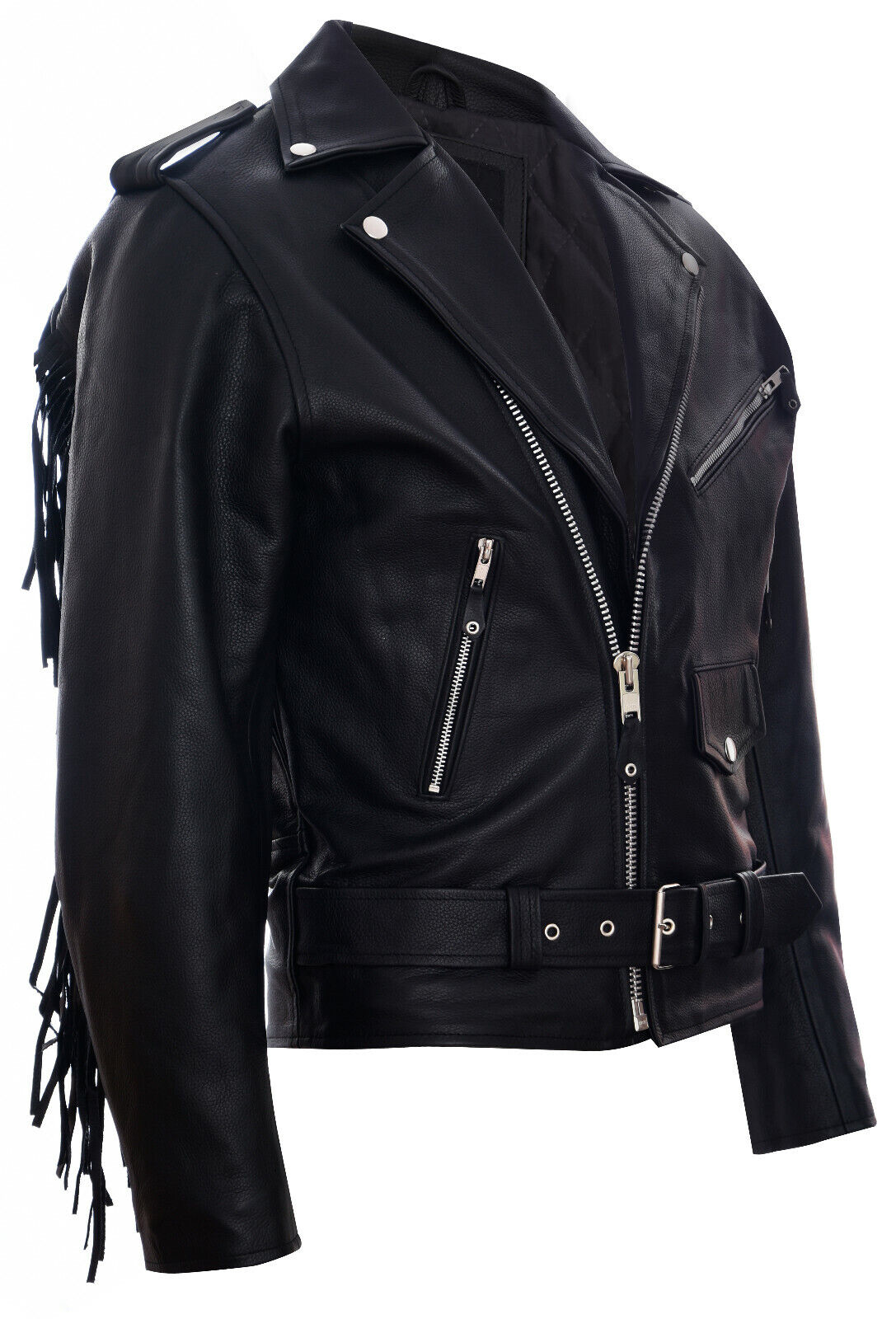 Mens FRINGE Hide Leather Brando TASSELED Motorcycle Biker Jacket