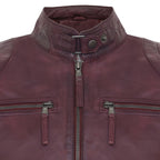 Mens Leather Biker Vintage Zipped Racing Jacket