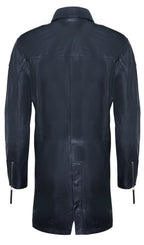 Mens Soft Long Military Trench Distressed Leather Coat