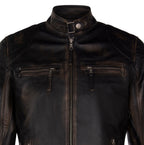 Mens Leather Biker Vintage Zipped Racing Jacket