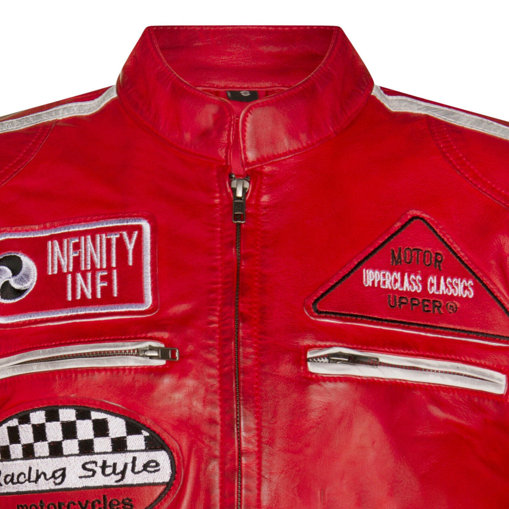 Mens Racing Moto Badges Biker Leather Jacket