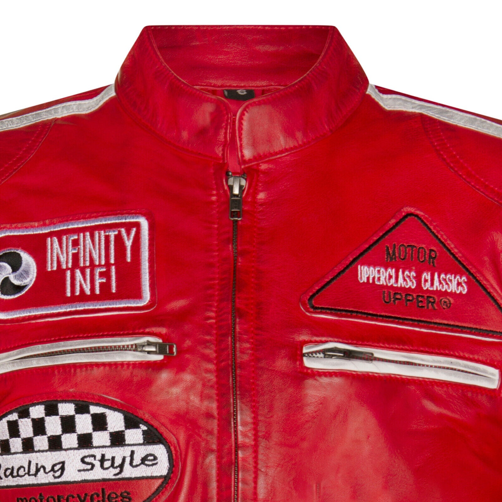 Mens Racing Moto Badges Biker Leather Jacket
