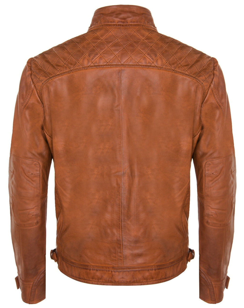 Men's Vintage Zipped Leather Racing Quilted Biker Jacket