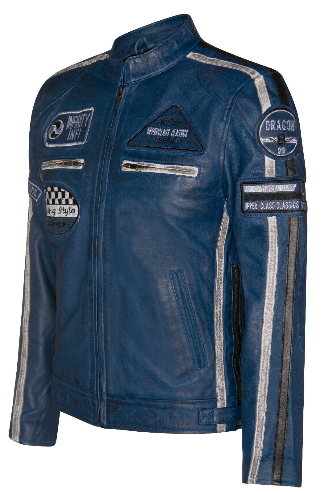 Mens Racing Moto Badges Biker Leather Jacket