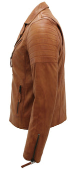 Mens Slim Fit Brando Style Cross Zip Leather Biker Jacket