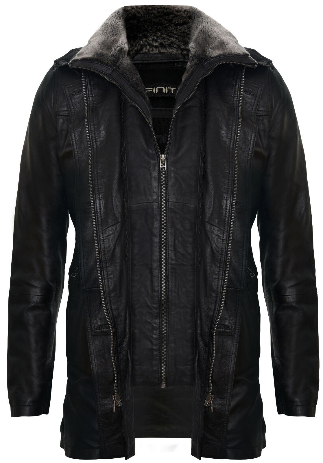 Mens Removable Collar Mid Length Warm Jacket