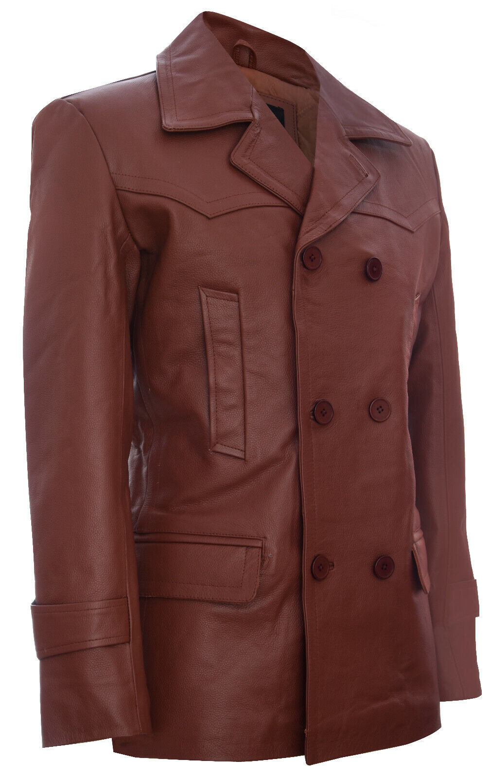 Mens Cow Hide Dr Who Naval German Pea Coat Leather Jacket