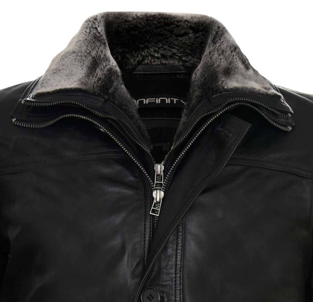 Mens Removable Collar Mid Length Warm Jacket