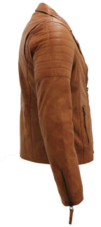 Mens Slim Fit Brando Style Cross Zip Leather Biker Jacket