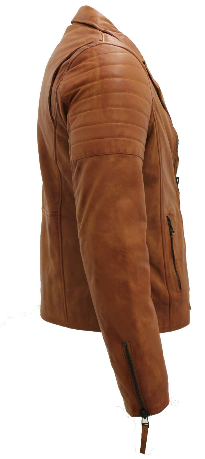 Mens Slim Fit Brando Style Cross Zip Leather Biker Jacket