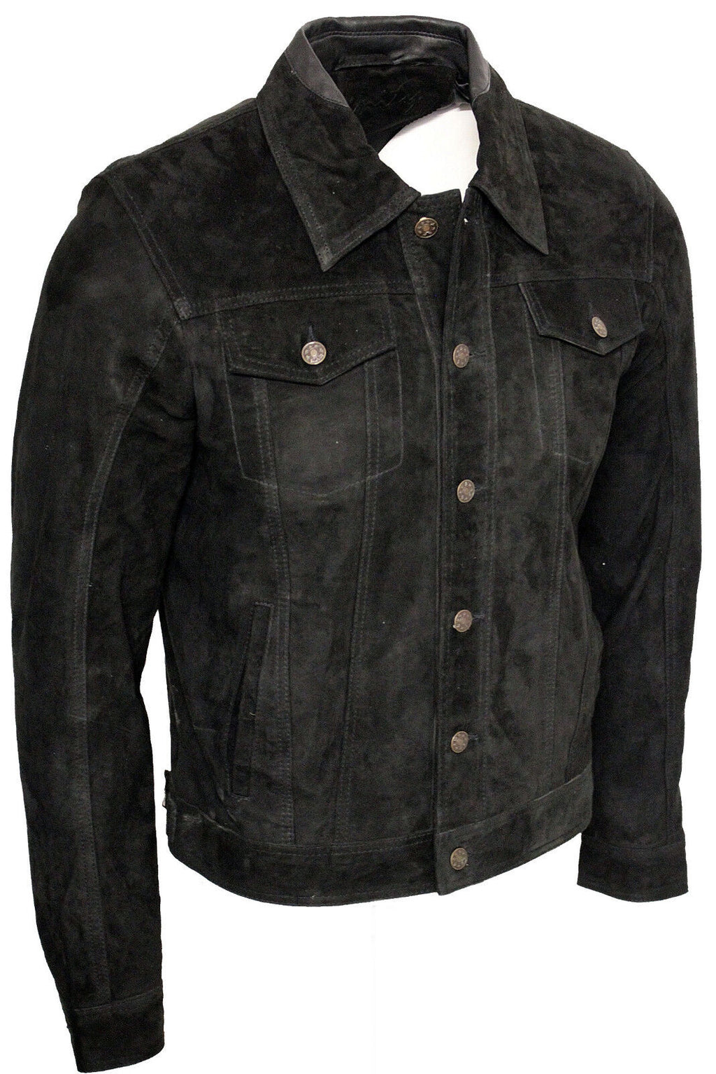 Mens Trucker Classic Suede Leather Shirt Jeans Jacket